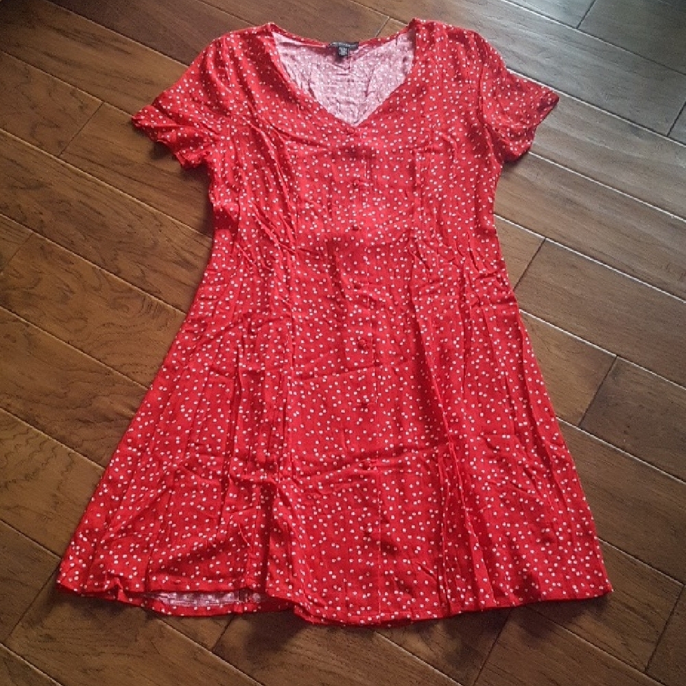 Saks Fifth Avenue Red Button Up 90s Y2K Style Polka Dot Dress Size 12